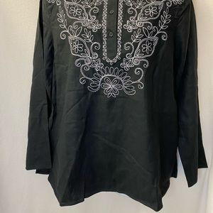 Susan Graver Embroidered Top Linen/Rayon blend